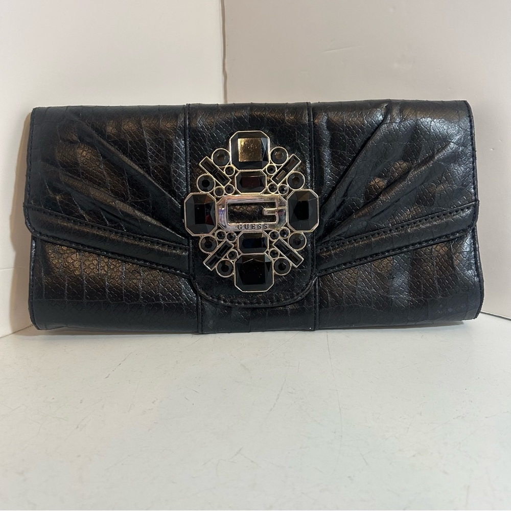 Guess women’s‎ black animal print jewelled clutch